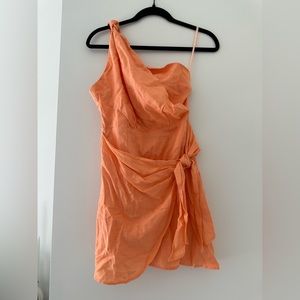 Orange one shoulder mini dress
